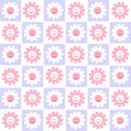 70Ã¢â¬â¢s cute seamless smiling daisy pattern with flowers. Floral checkered hippie funky vector background. Royalty Free Stock Photo